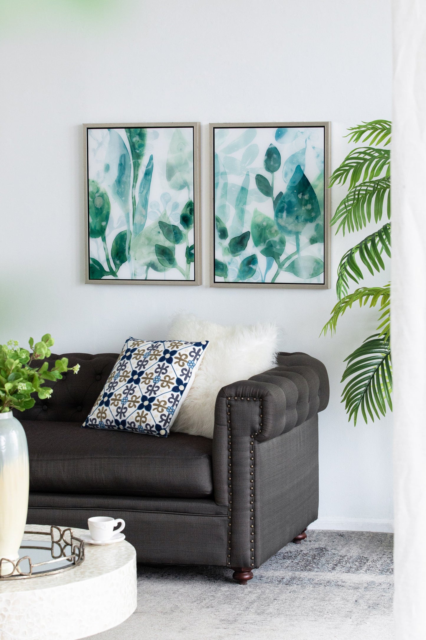 Wall Art with Watercolor Leaf Acrylic Prints, Set of 2