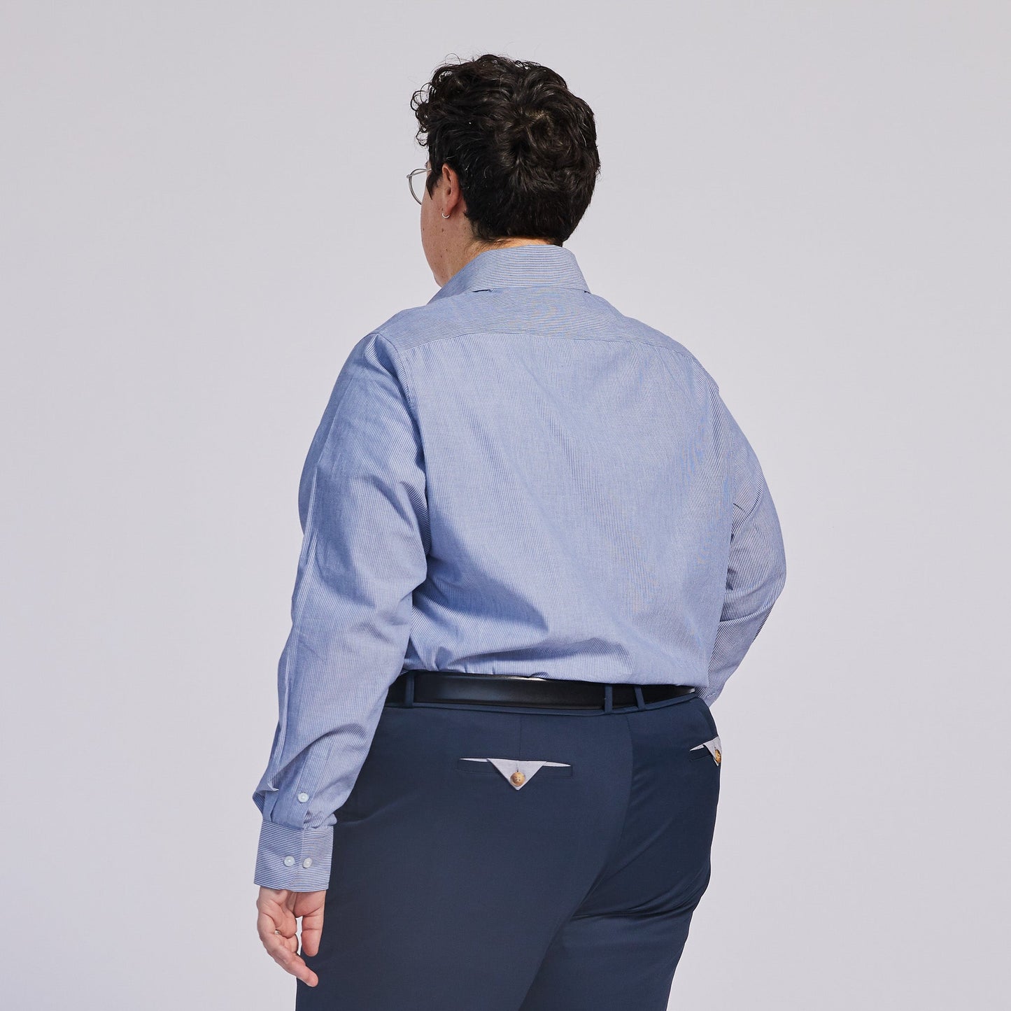Blue Mini Stripe Point Collar Shirt
