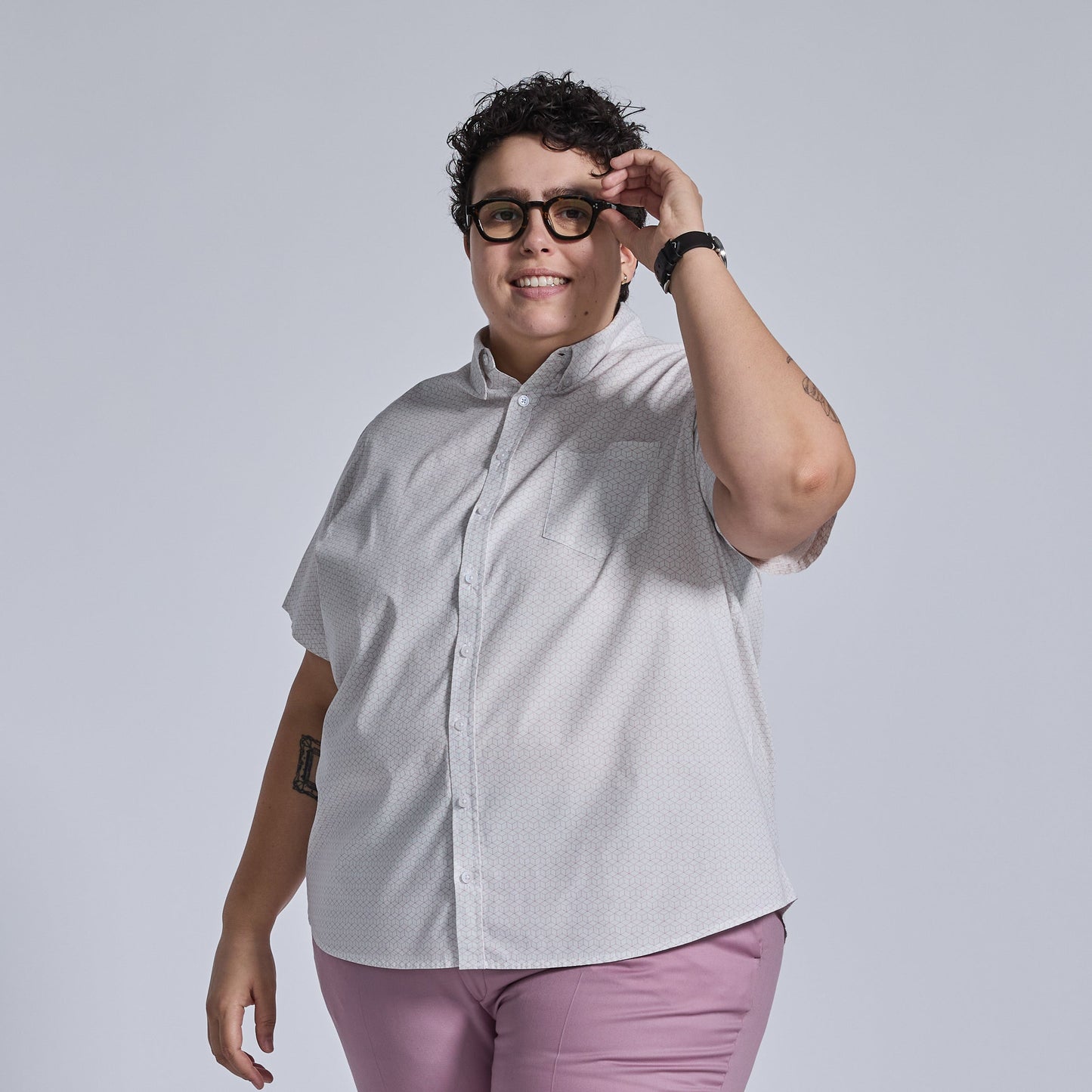 The Ray White & Pink Geo Short Sleeve Shirt