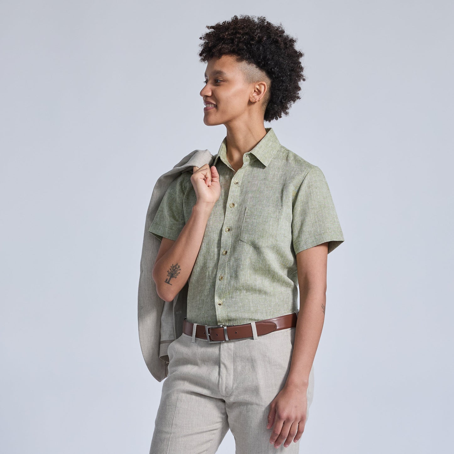 Pistachio Linen Short-Sleeve Shirt