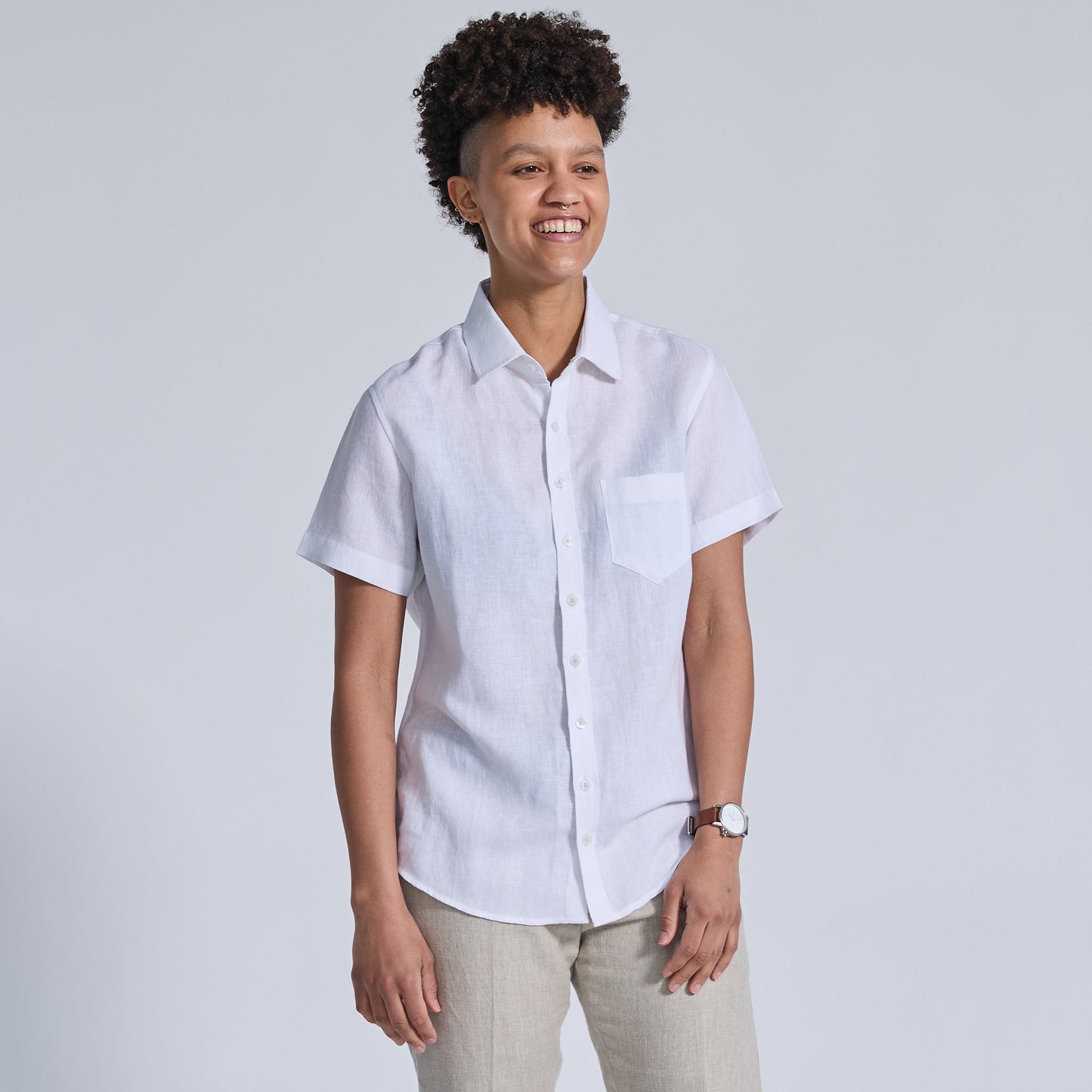 White Linen Short-Sleeve Shirt