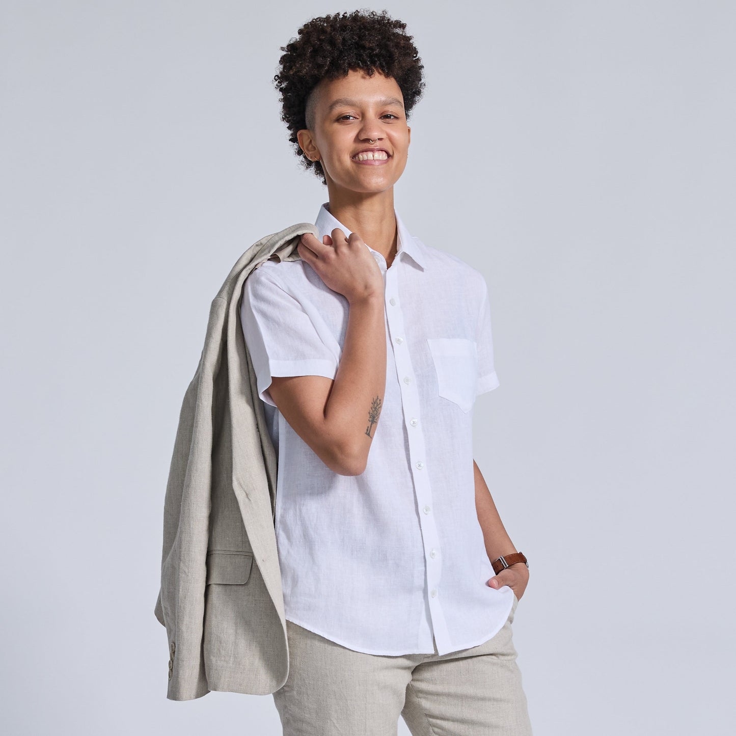 White Linen Short-Sleeve Shirt
