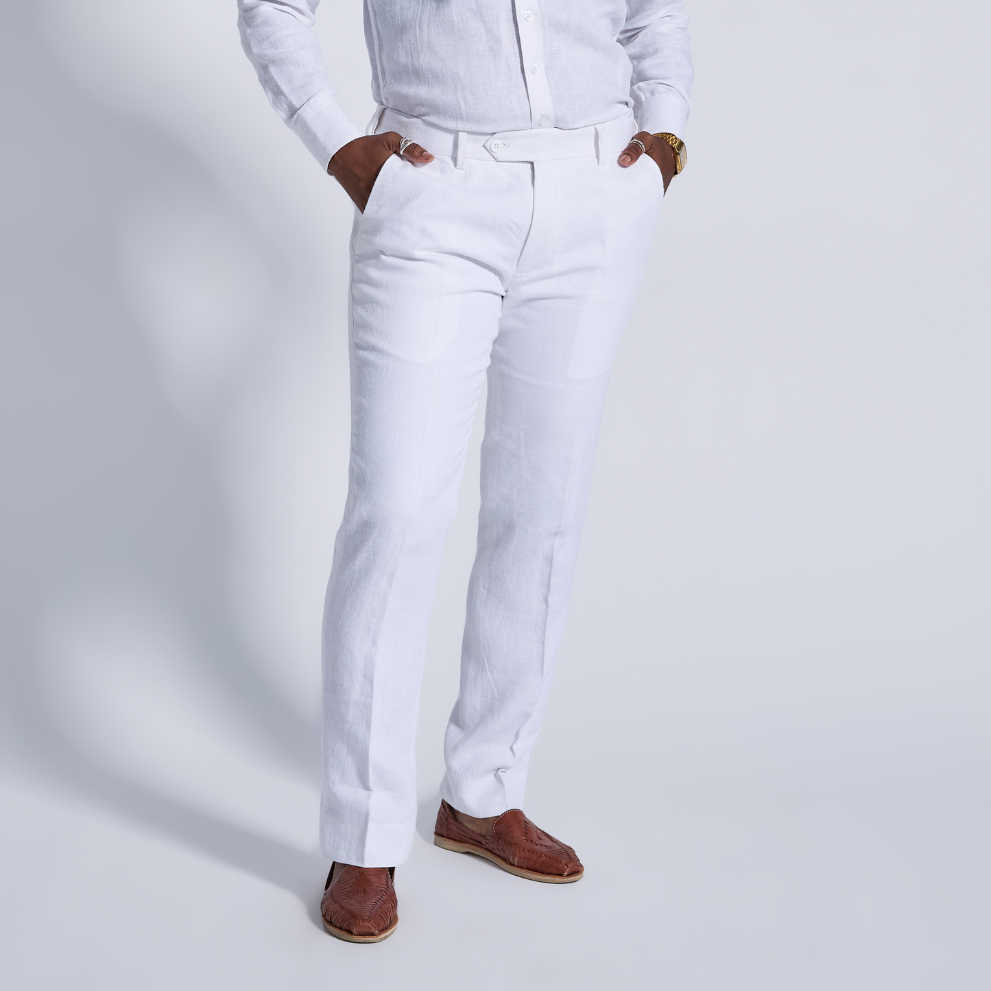 White Sand Linen Dress Pants
