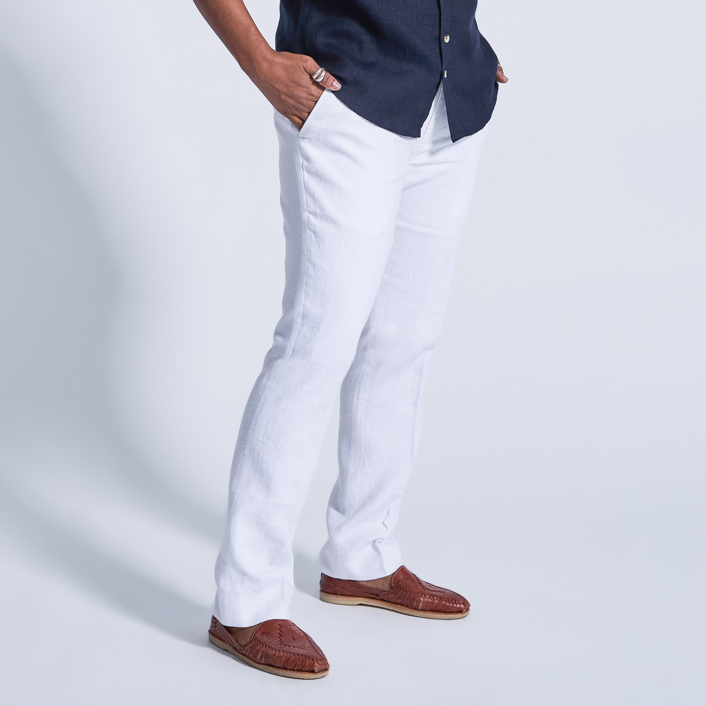 White Sand Linen Dress Pants
