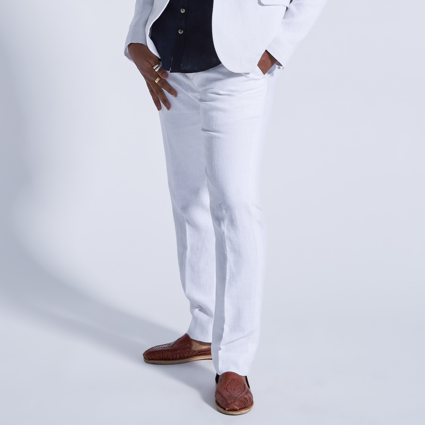 White Sand Linen Dress Pants