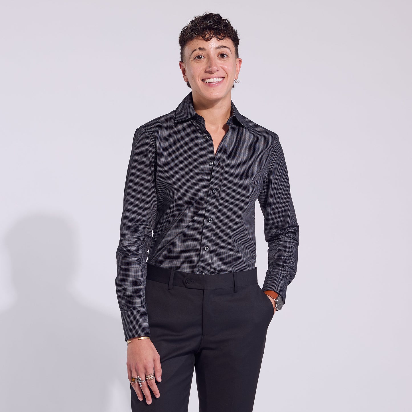 Frankie Black Mini Grid Classic Dress Shirt