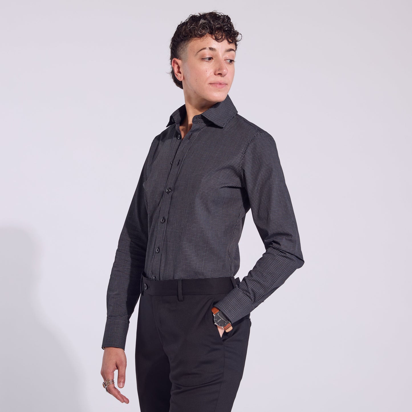 Frankie Black Mini Grid Classic Dress Shirt