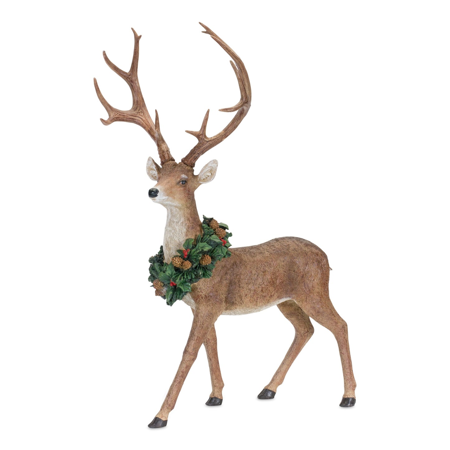 Holiday Standing Deer Figurine with Wreath Accent, Set of 2