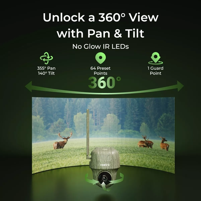 Reolink Go Ranger PT 4K Wildlife Camera, 360° View, Solar/Battery Powered