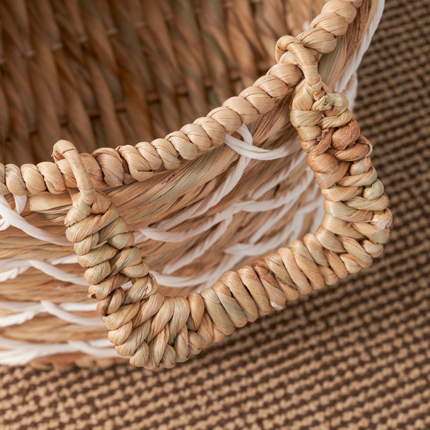 Storage Basket with Handles and Twisted Weave Pattern