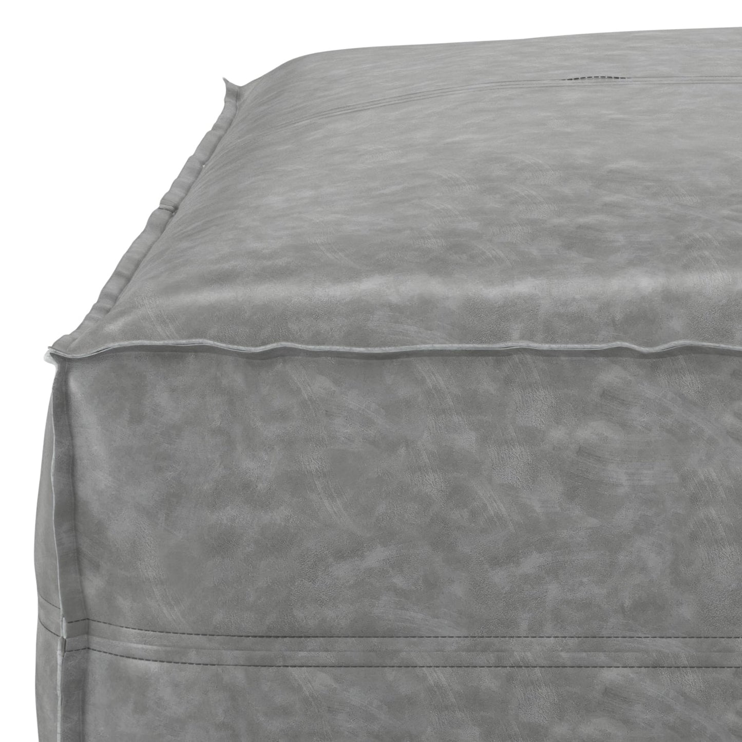 Ascendant Faux Leather Square Pouf with Top Stitching Detail