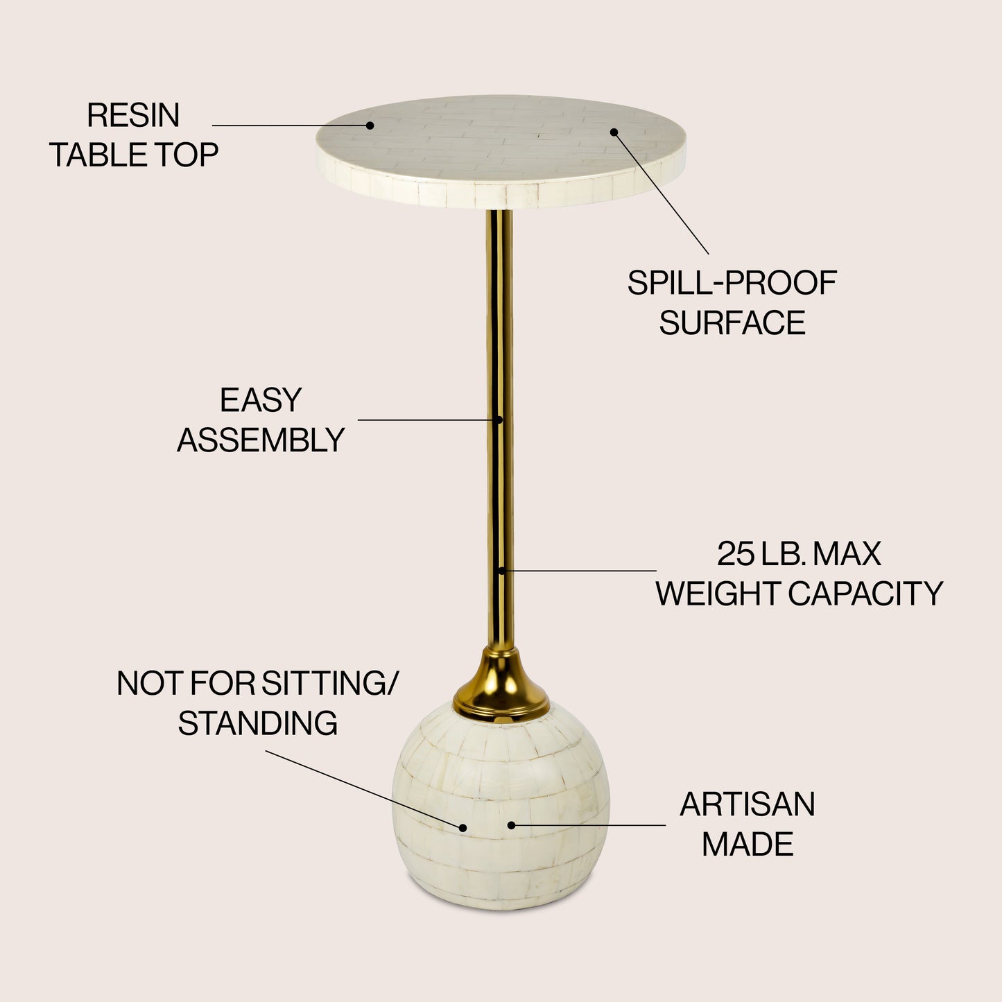 Evelyn Modern Glam Metal/Resin Mosaic Pedestal Drink Table