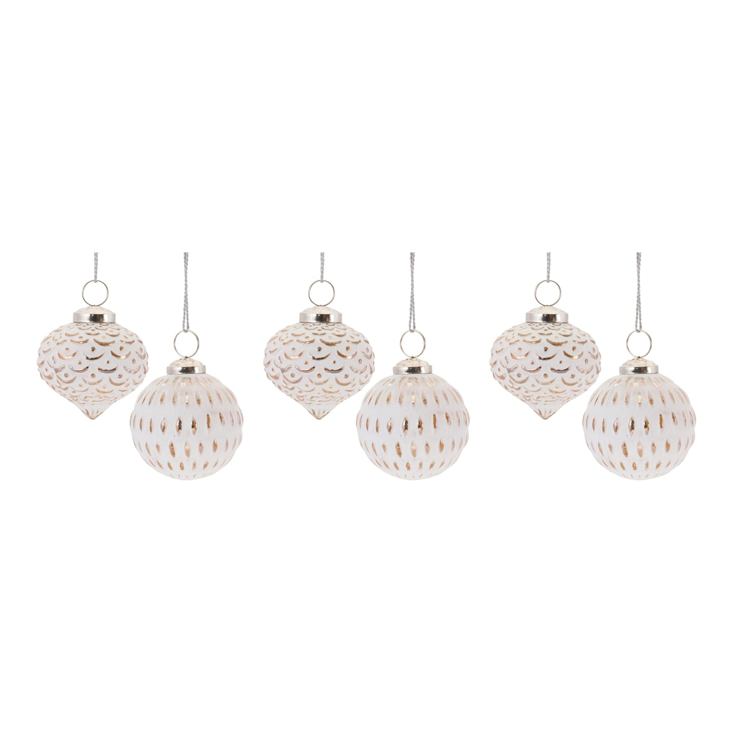 White Washed Glass Ornament, Set of 6