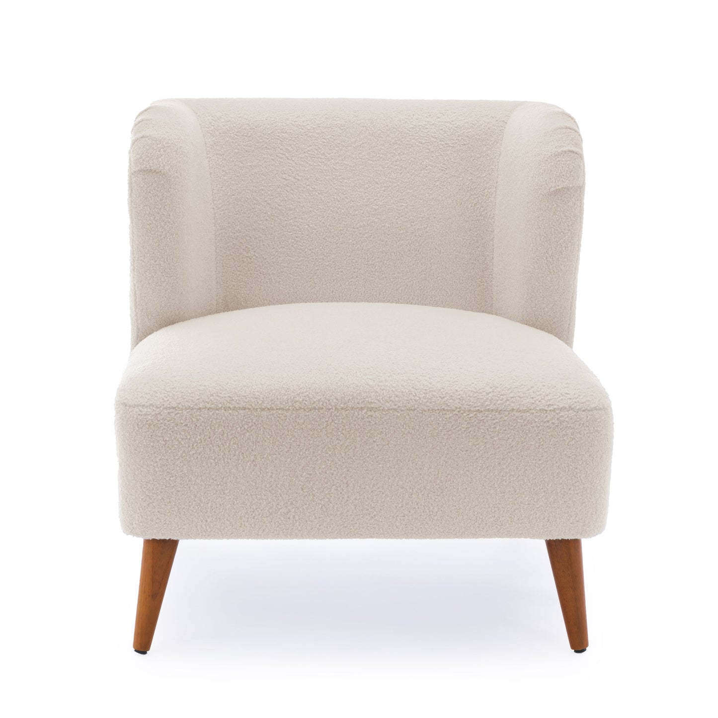 Boucle Accent Chair with Wing Back and Wood Legs