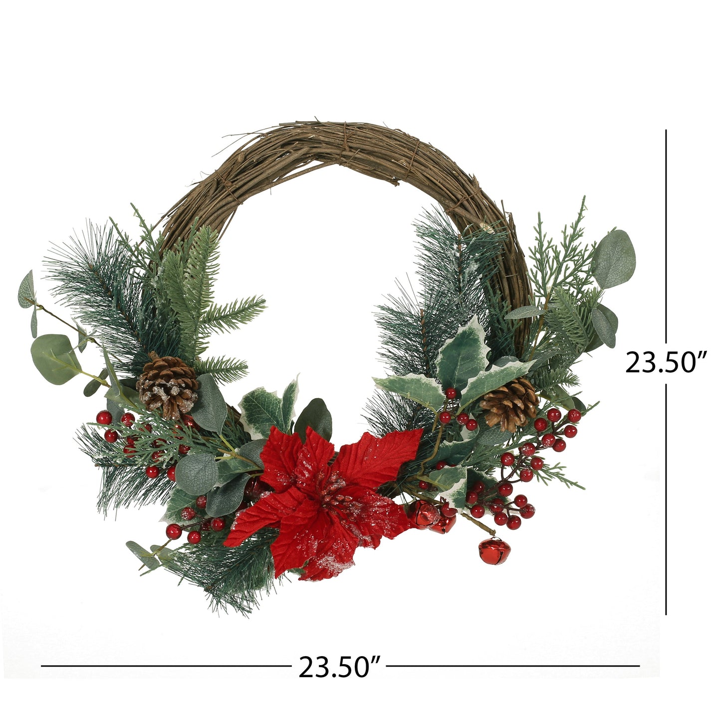 Ulwen 23.5-inch Poinsettia/Berry/Eucalyptus Half Wreath
