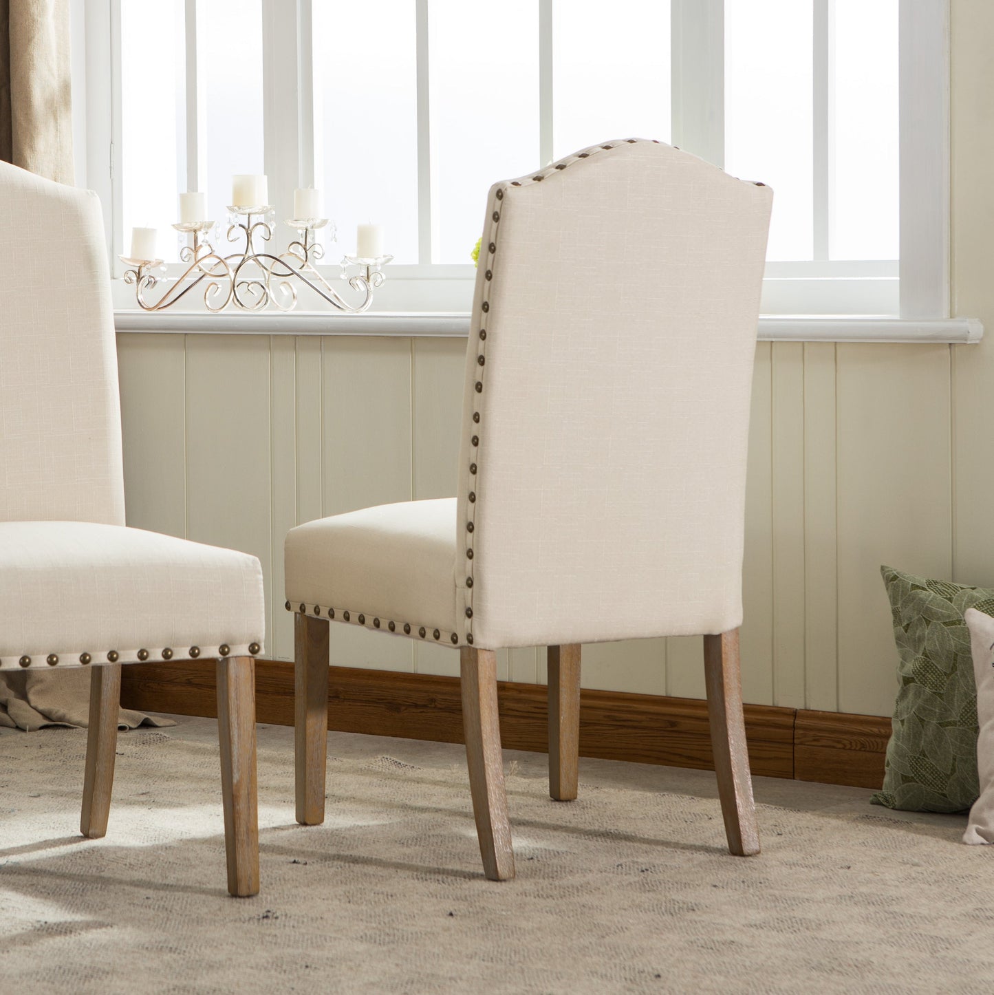Wolen Upholstered Dining Chair with Nailhead Trim and High Back, Set of 2