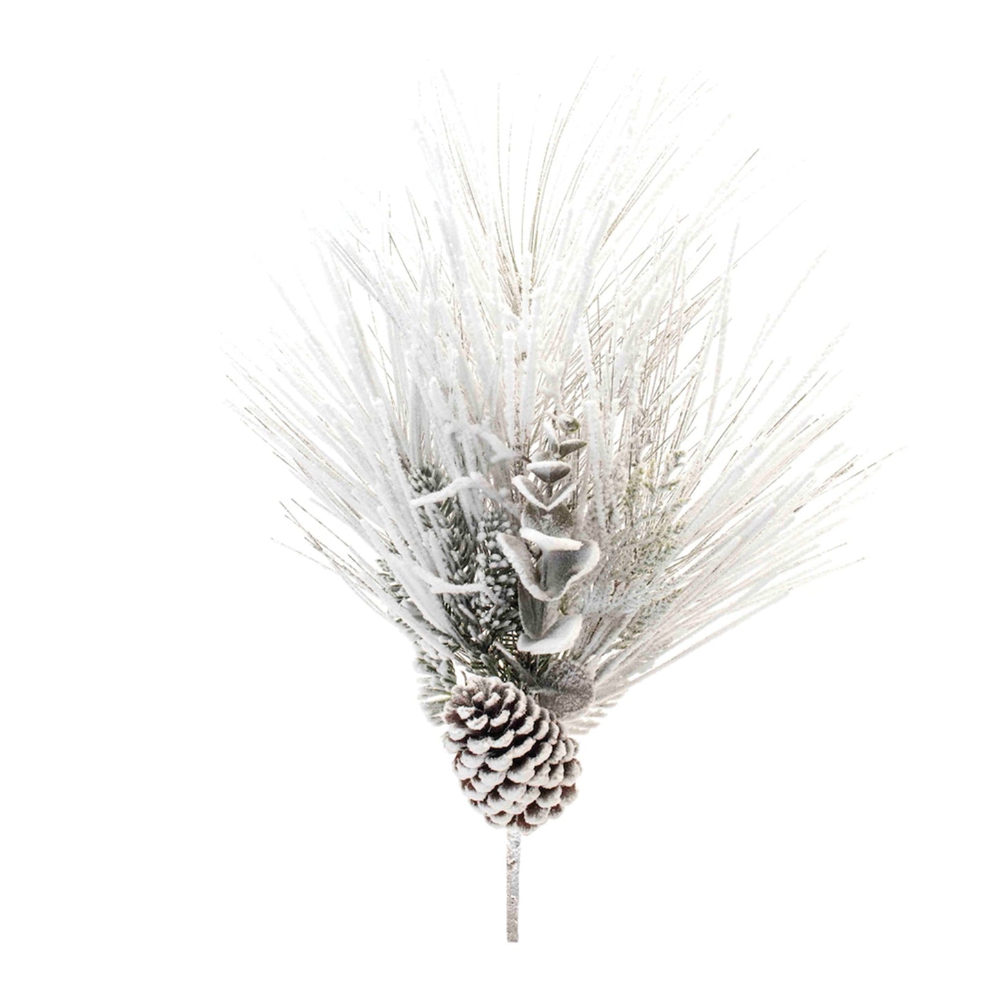 Flocked Mixed Long Needle Pine Spray with Pinecone, Set of 2