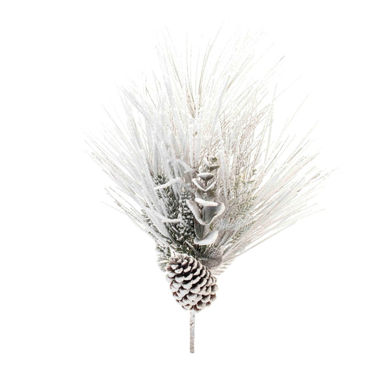 Flocked Mixed Long Needle Pine Spray with Pinecone, Set of 2