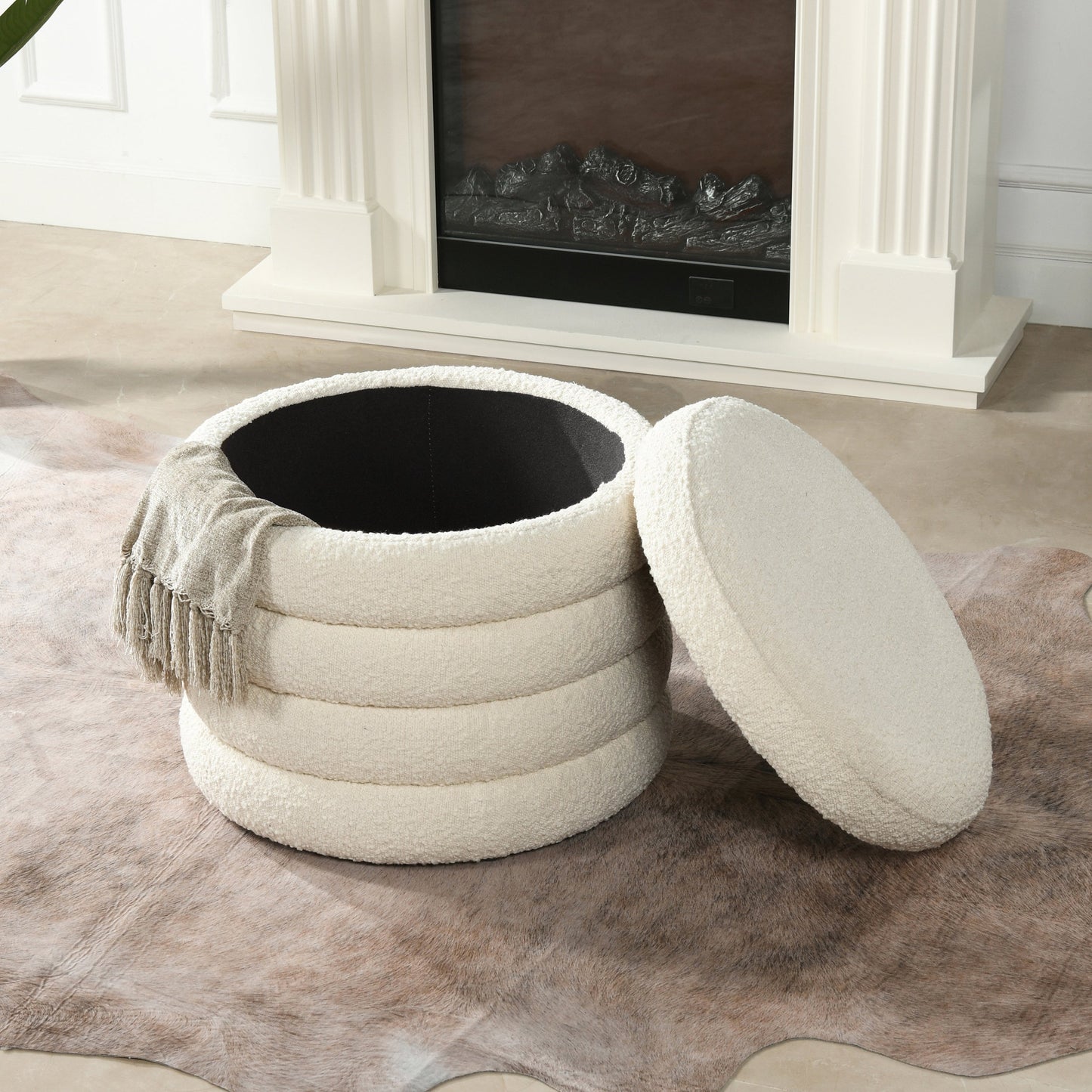 Capstone Oversized Round Ottoman with Hidden Storage Compartment
