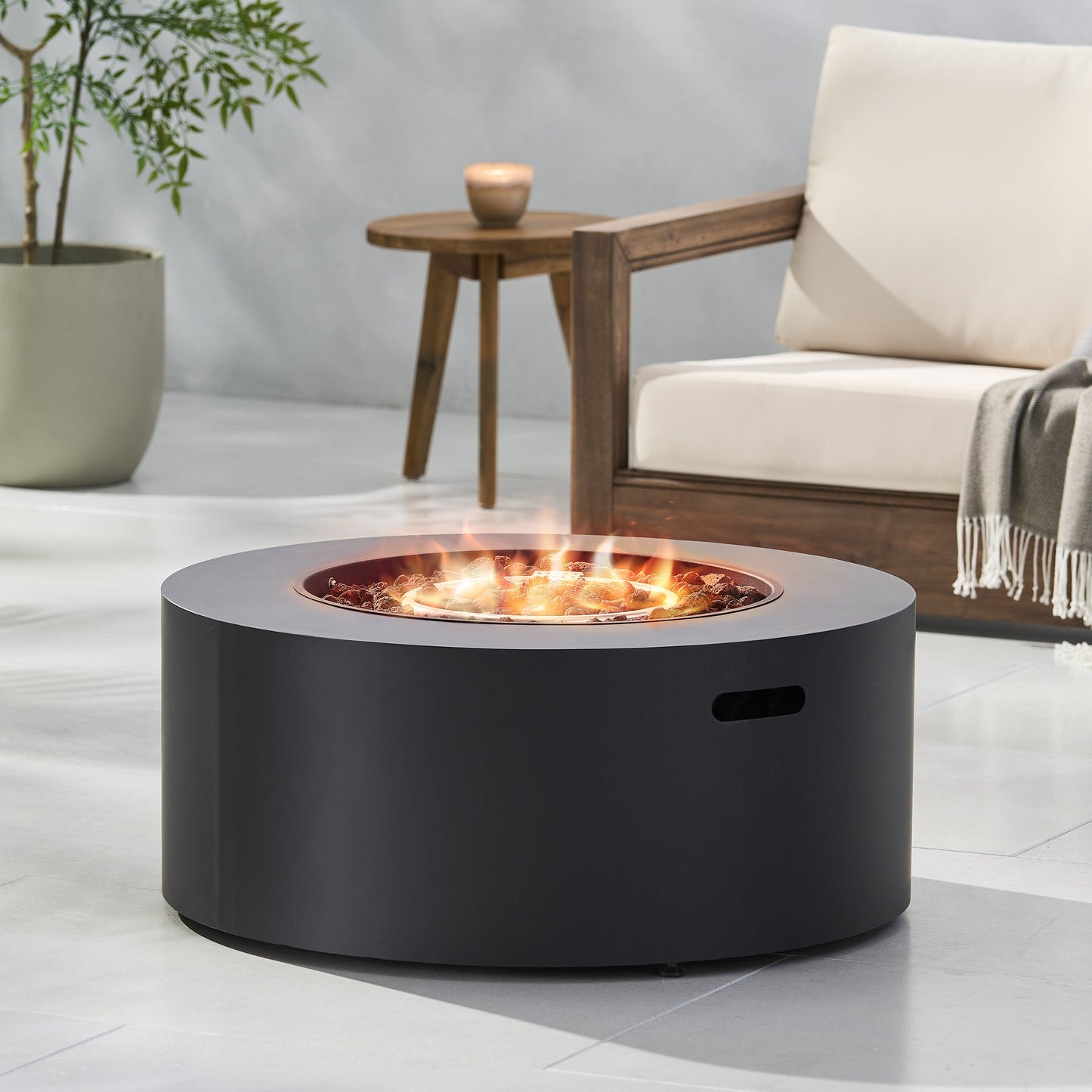 Outdoor Round Iron Propane Firepit
