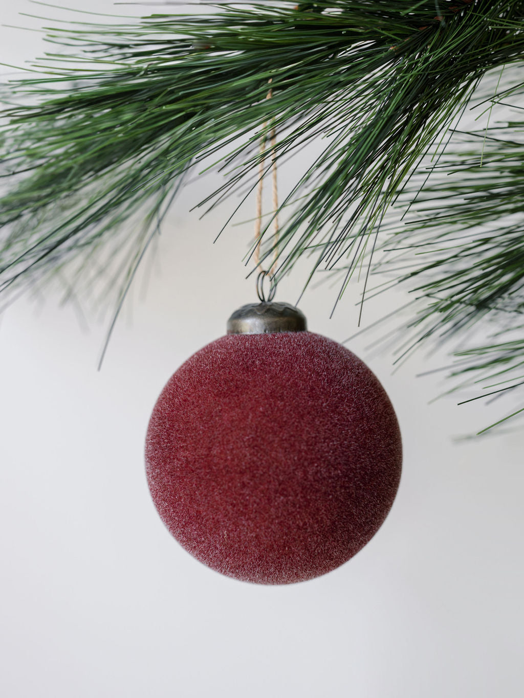 3" Flocked Bordeaux Glass Ornament, Set Of 6