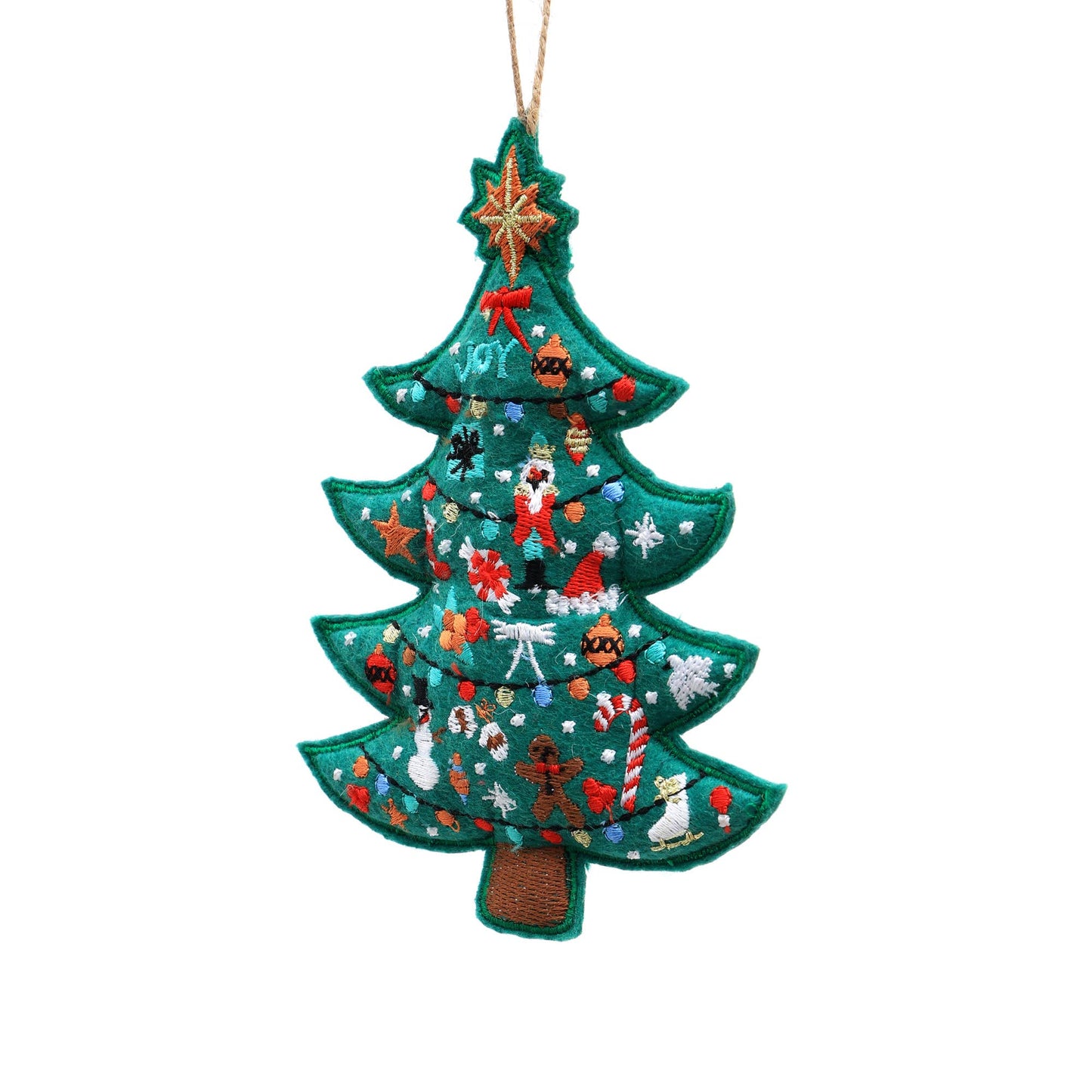 Thread Embroidered Tree Ornament, Set of 6