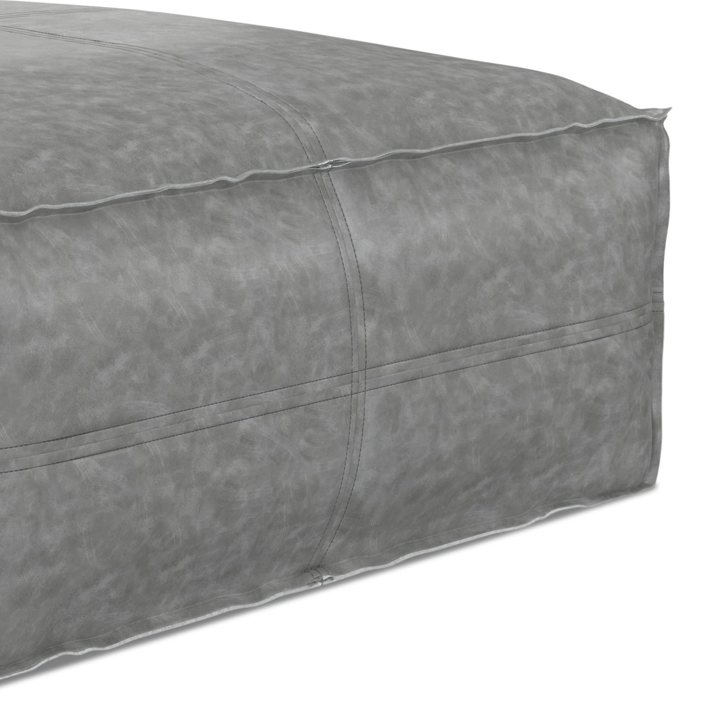 Ascendant Faux Leather Square Pouf with Top Stitching Detail