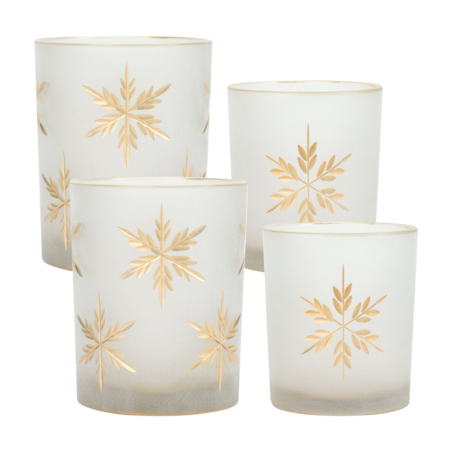White Frosted Glass Snowflake Votive Candle Holder, Set of 4