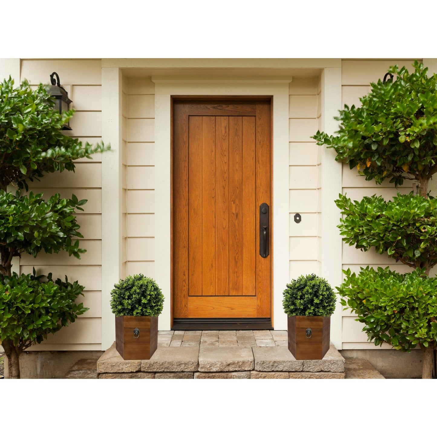 24" Ball Topiary Faux Plant in Redwood Pot