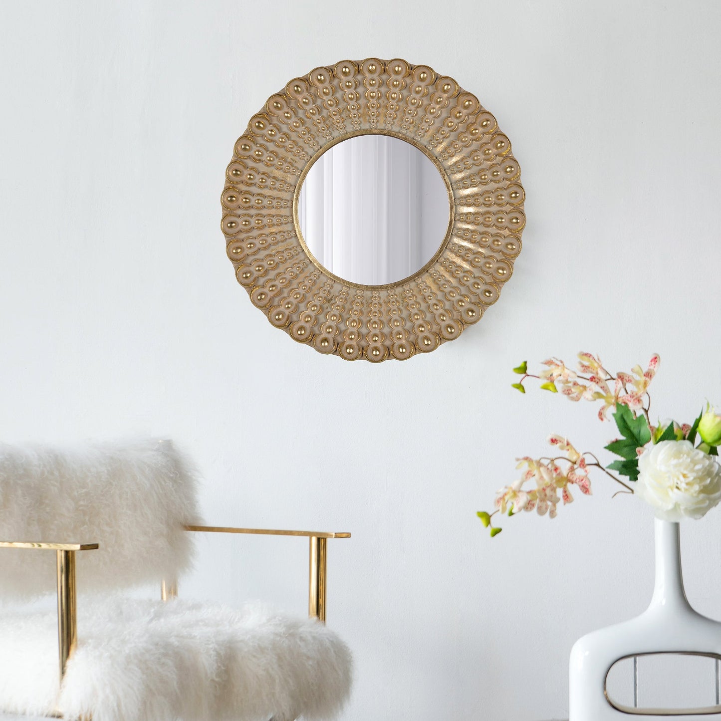 Whimsyes Round Mirror with Radiant Beaded Sunburst Design