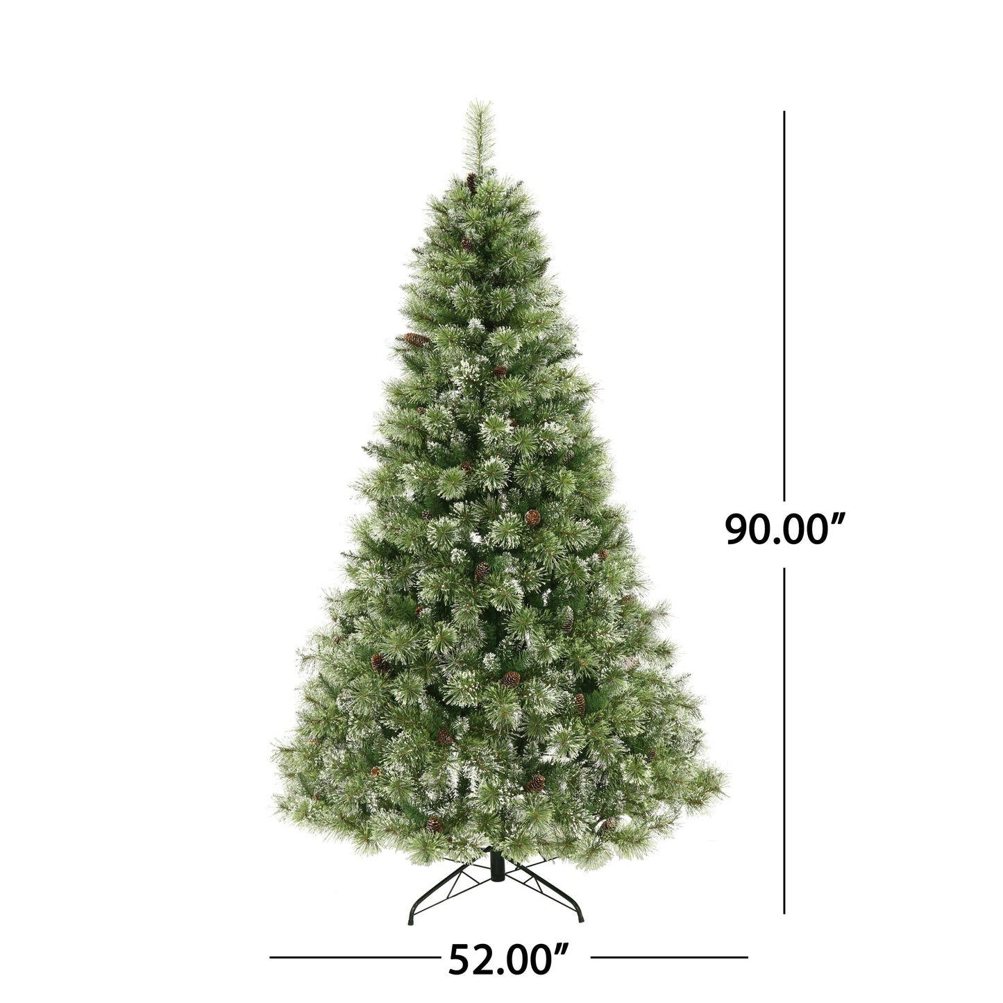 Meris 7.5 ft Brilste Mixed Hinged Christmas Tree with Snow, Glitter, 86 Frosted Pine Cones and 750 Clear LED Lights