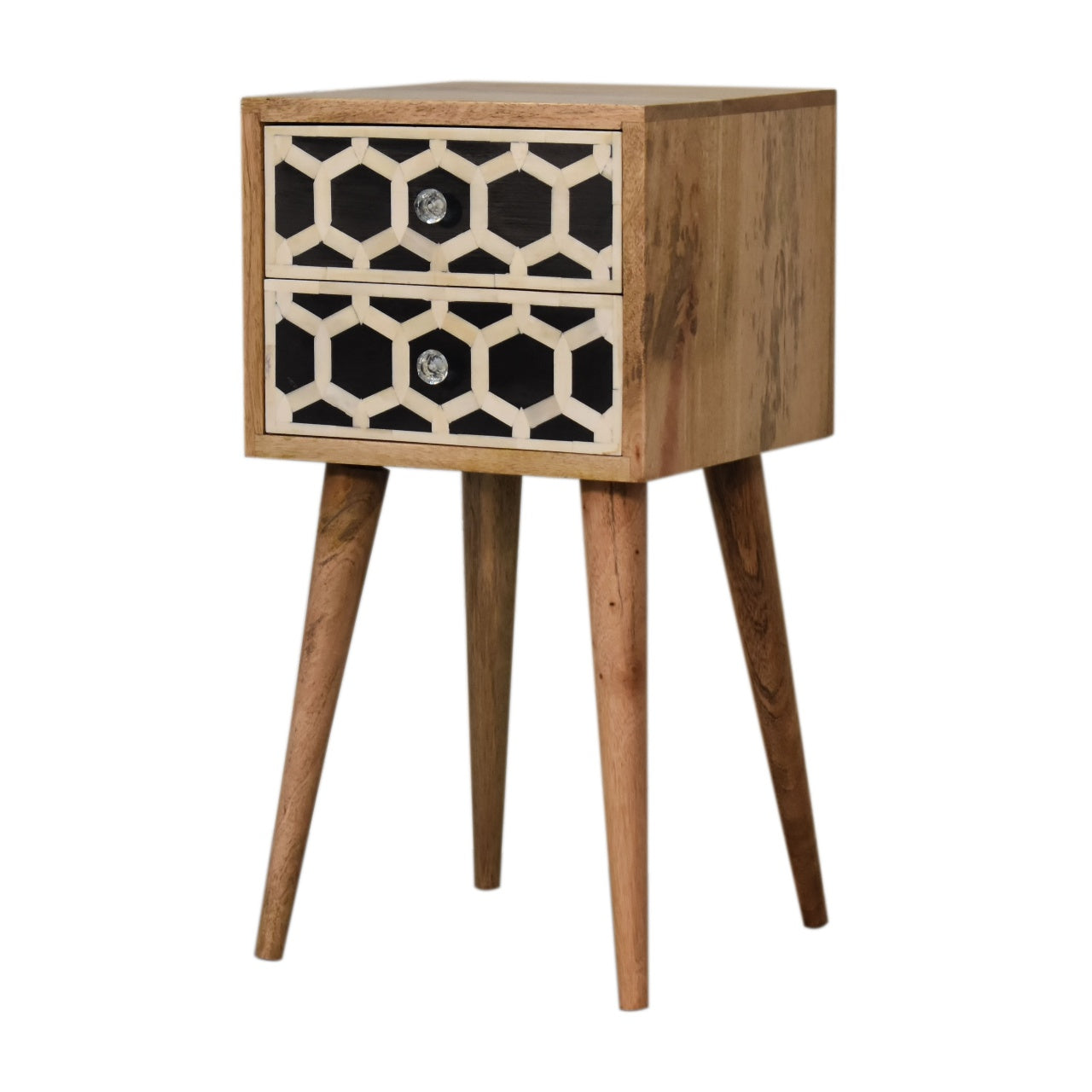 Arcanist Bone Inlay Bedside with 2 Drawers and Tapered Legs