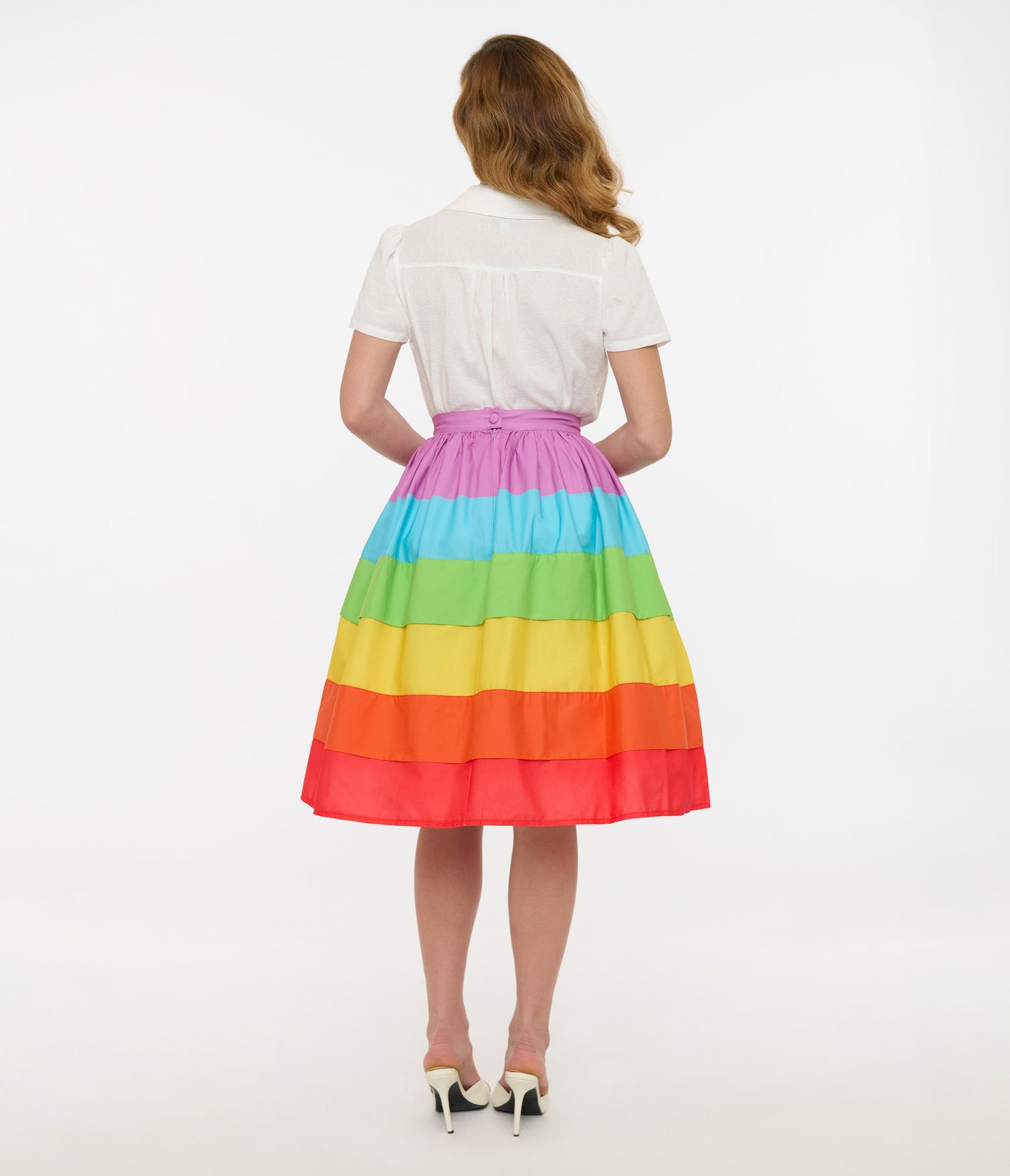 Unique Vintage 1950s Rainbow Stripe Gellar Swing Skirt