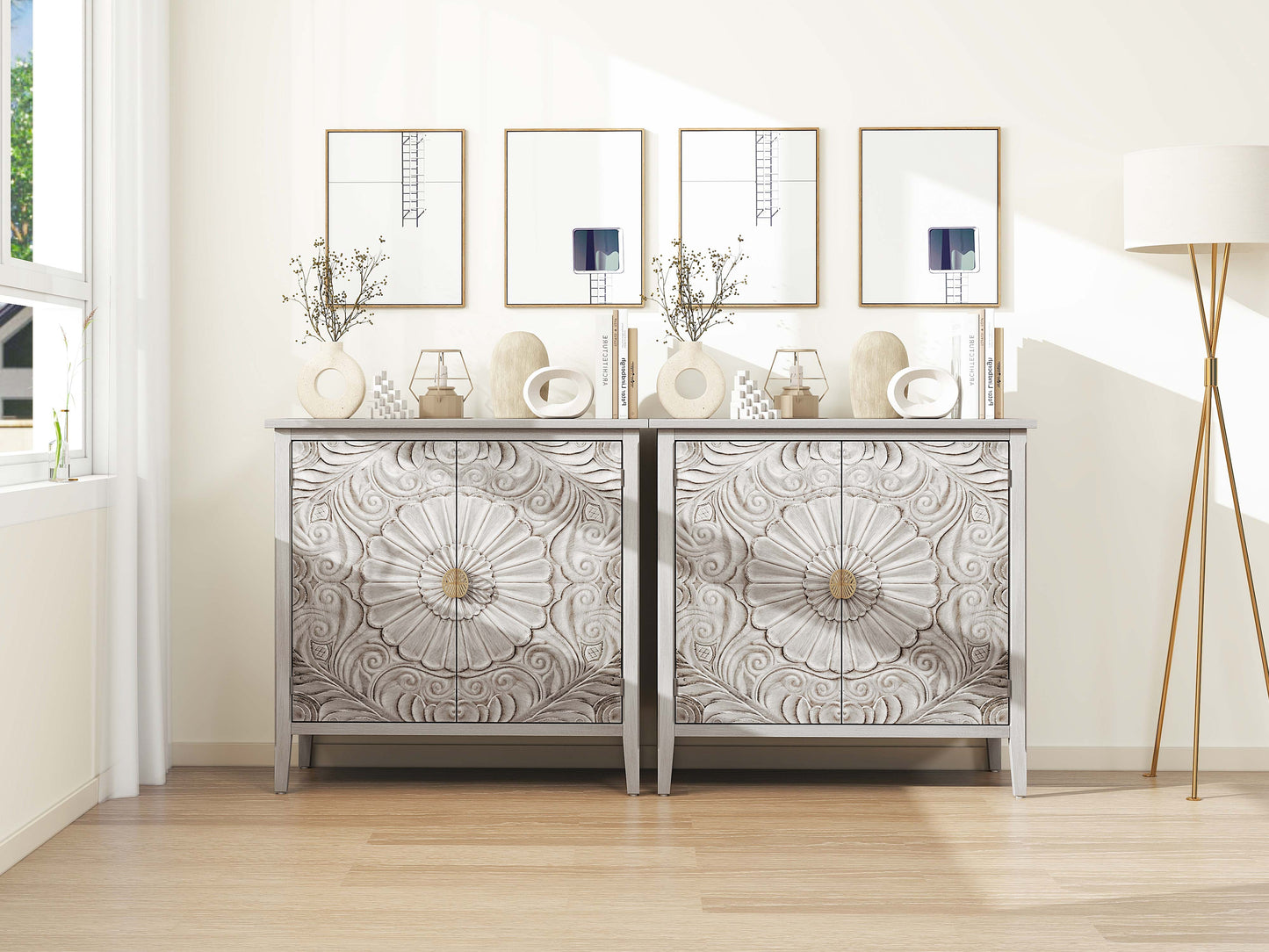 Accent Cabinet with 2 Doors and Gold Pattern Handle