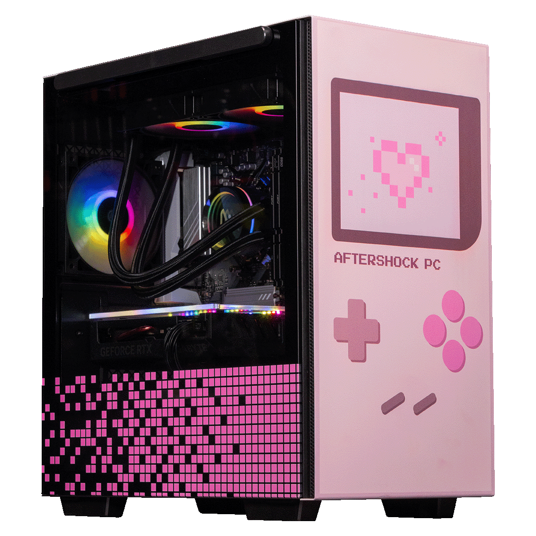 Aftershock Pixel Heart Pink Desktop Gaming PC (Ryzen 5 7500F) [RTX 4060]