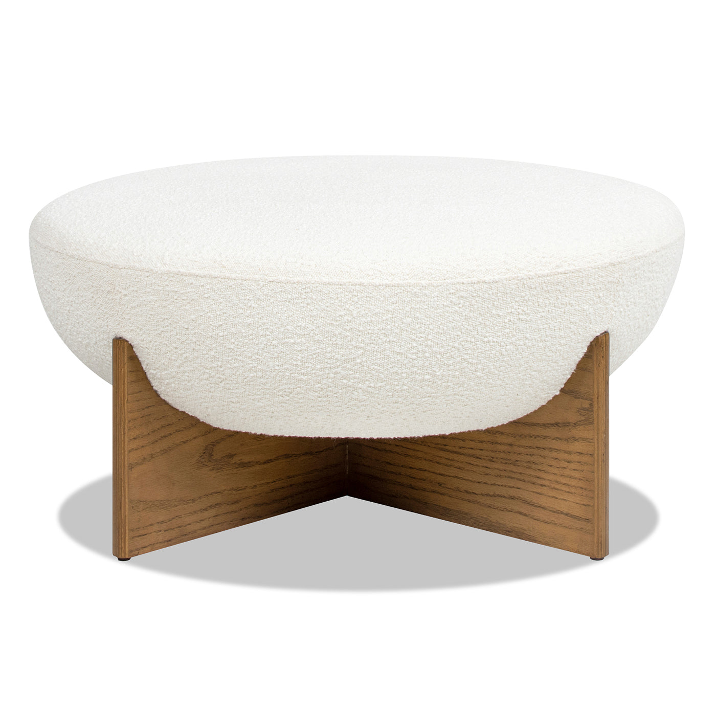 Aviation Round Upholstered Cocktail Ottoman with Natural Wood Base
