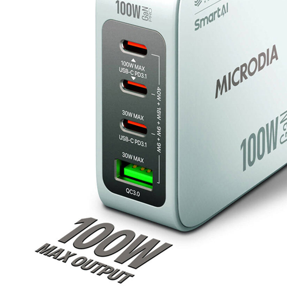 Microdia SmartCube Nano 100W 4 Port GaN Wall Charger (White)