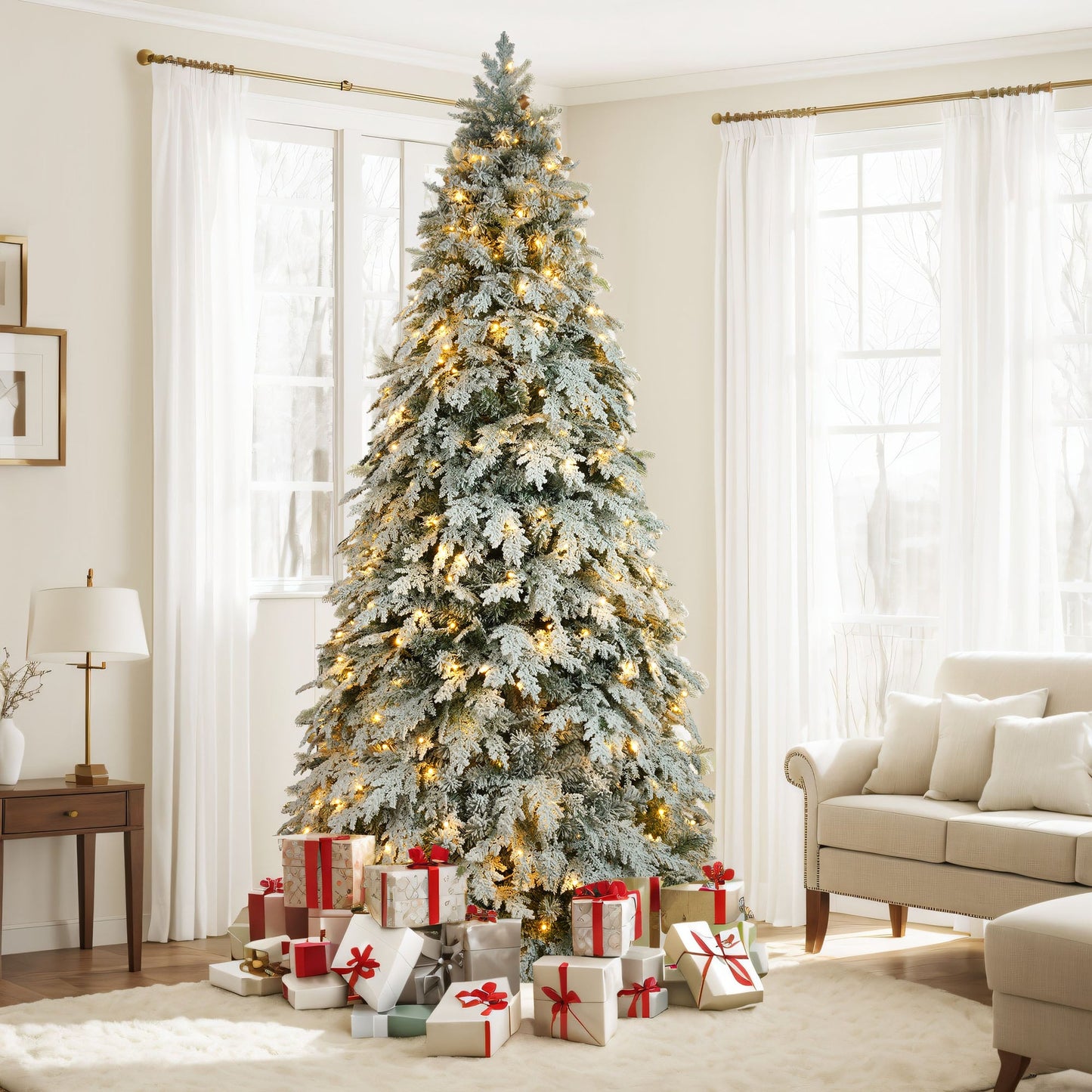 Lirna 7.5ft Artificial Christmas Tree with 400 LED Lights and 1200 Bendable Branches, Xmas Tree Christmas Decorations