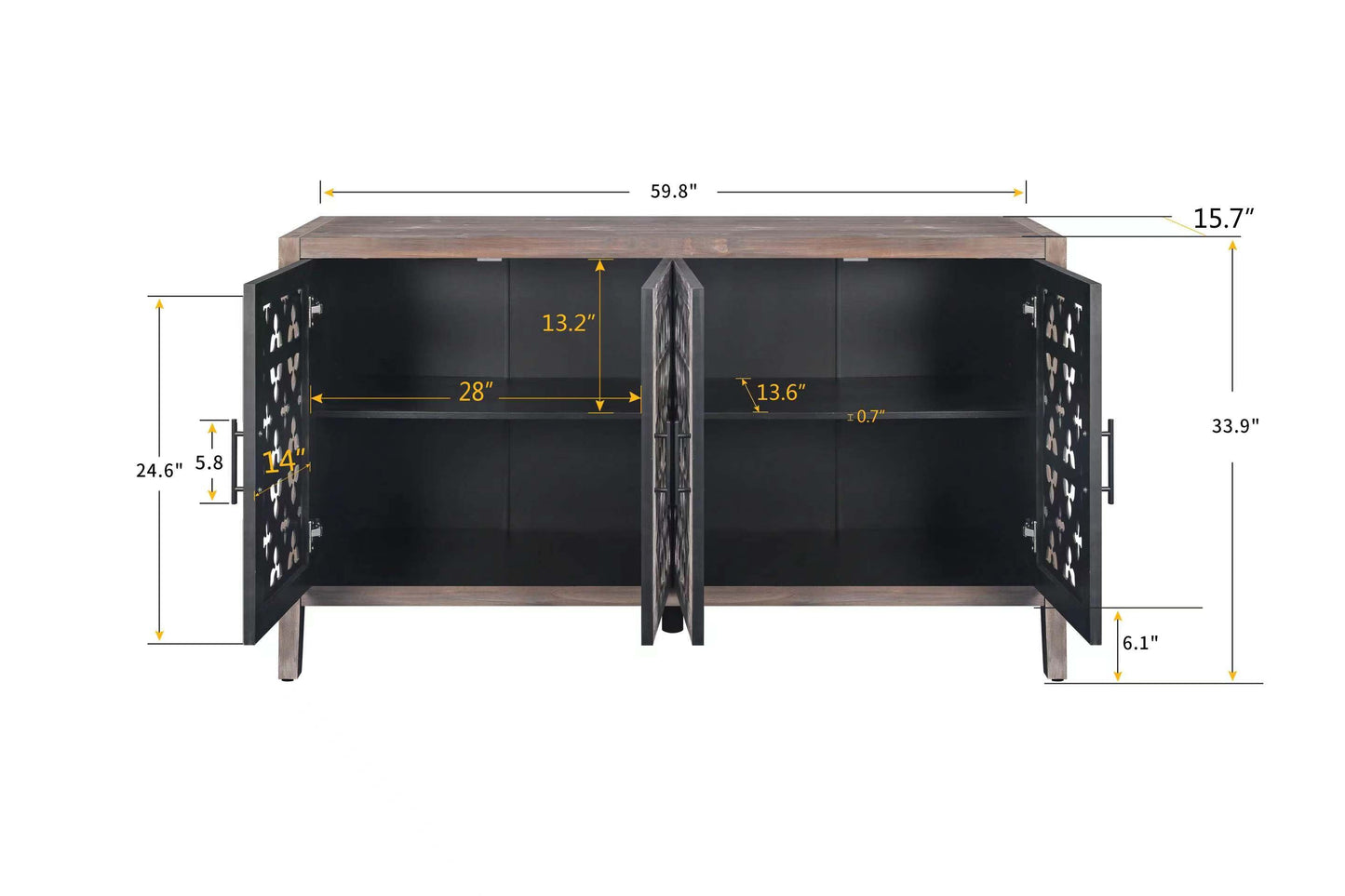 Colossus Wood Cabinet with Floral Pattern and 4 Doors