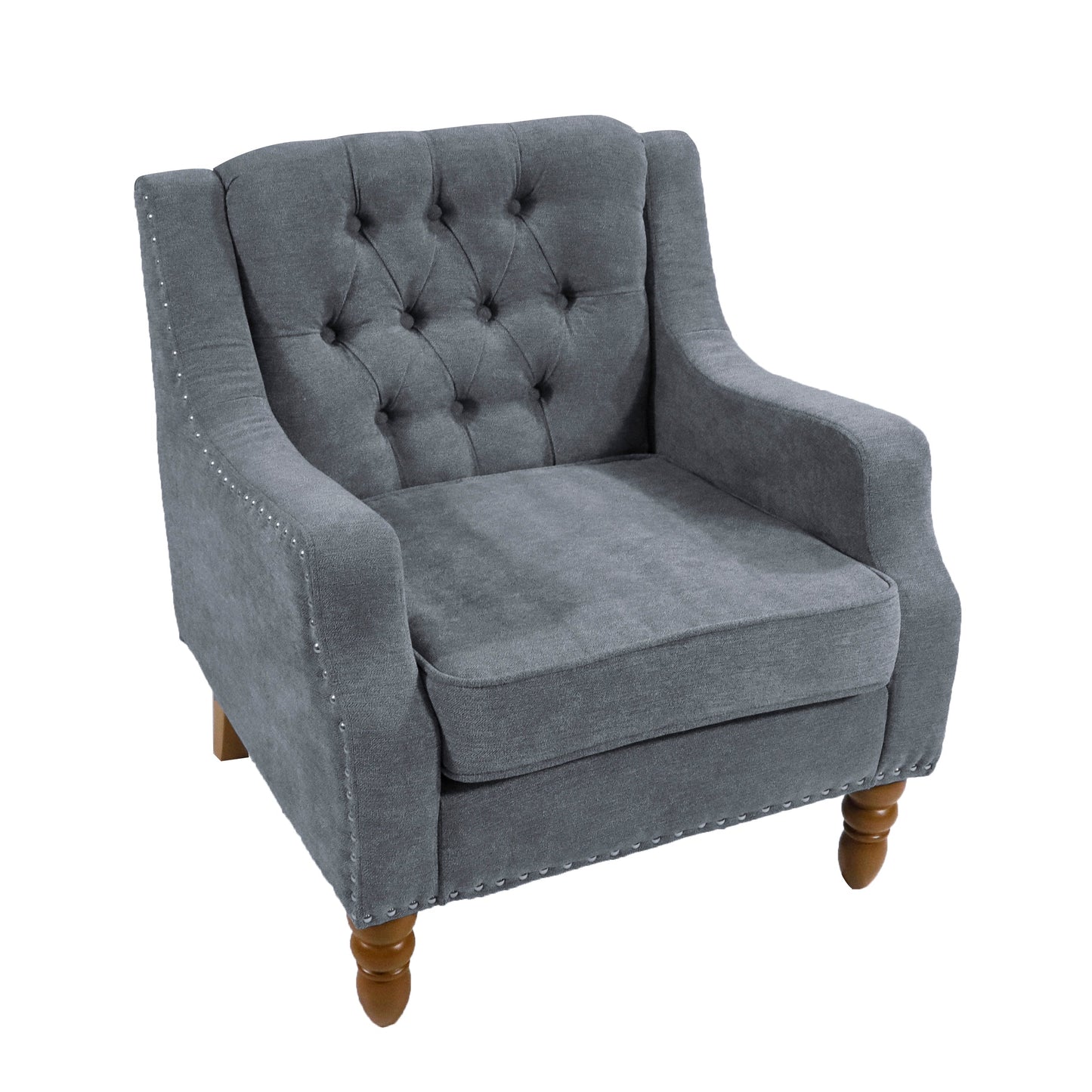 Caryl Button Tufted Upholstered Accent Chair with Recessed Arms and Nailhead Trim