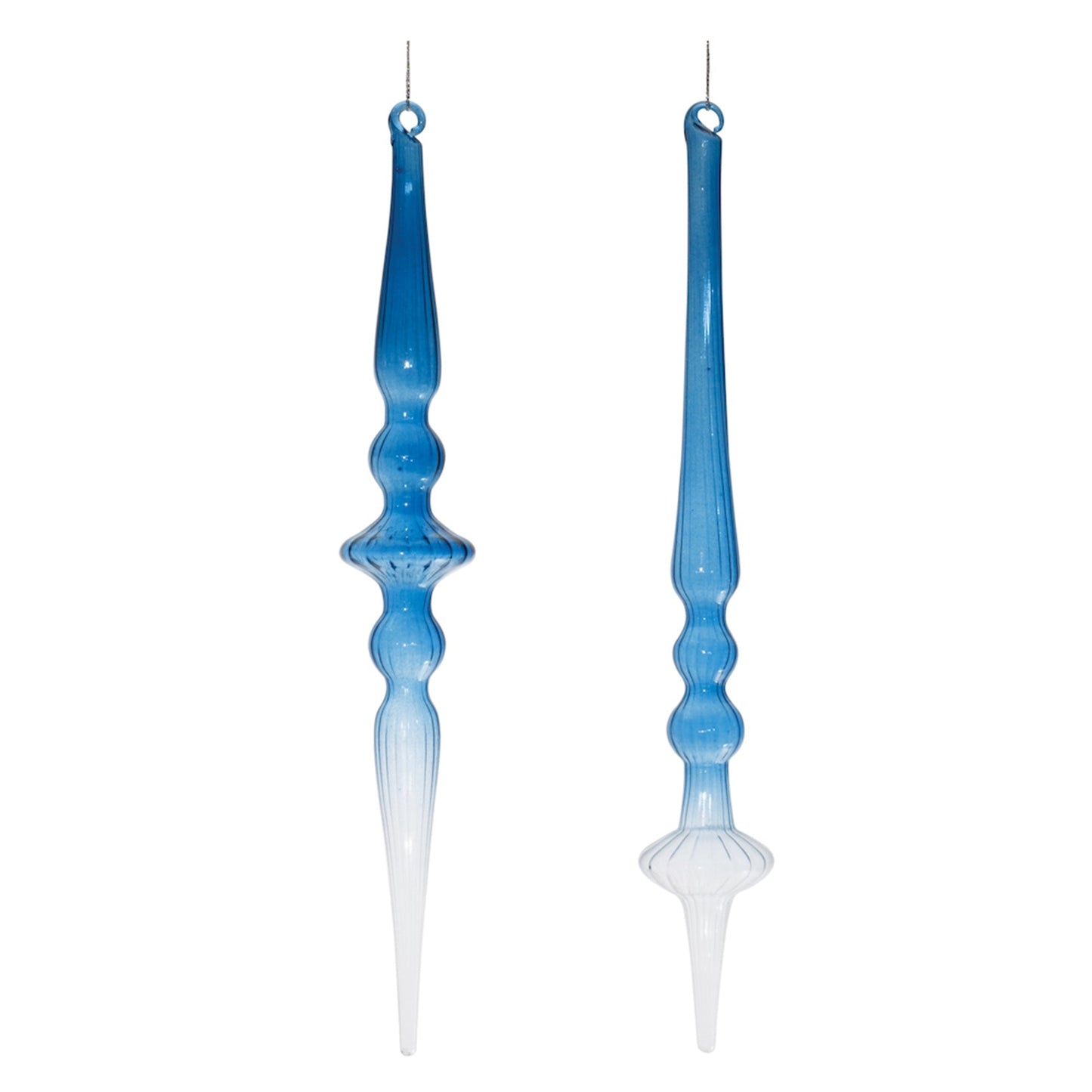 Blue Ombre Glass Finial Drop Ornament, Set of 12
