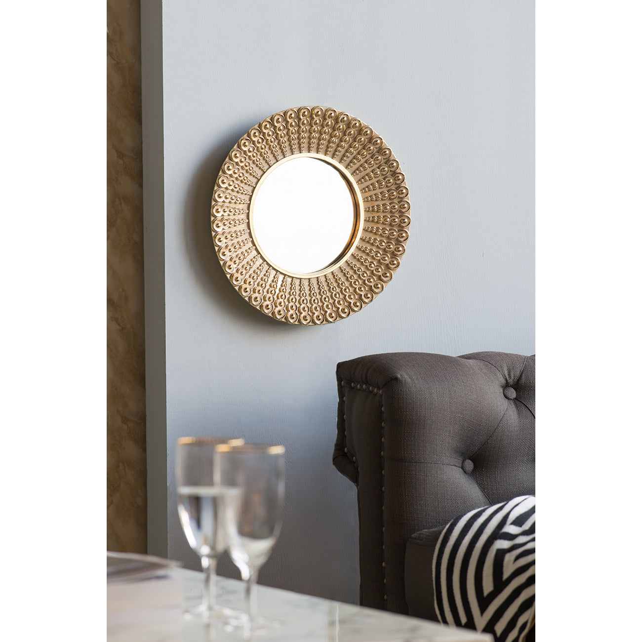 Whimsyes Round Mirror with Radiant Beaded Sunburst Design