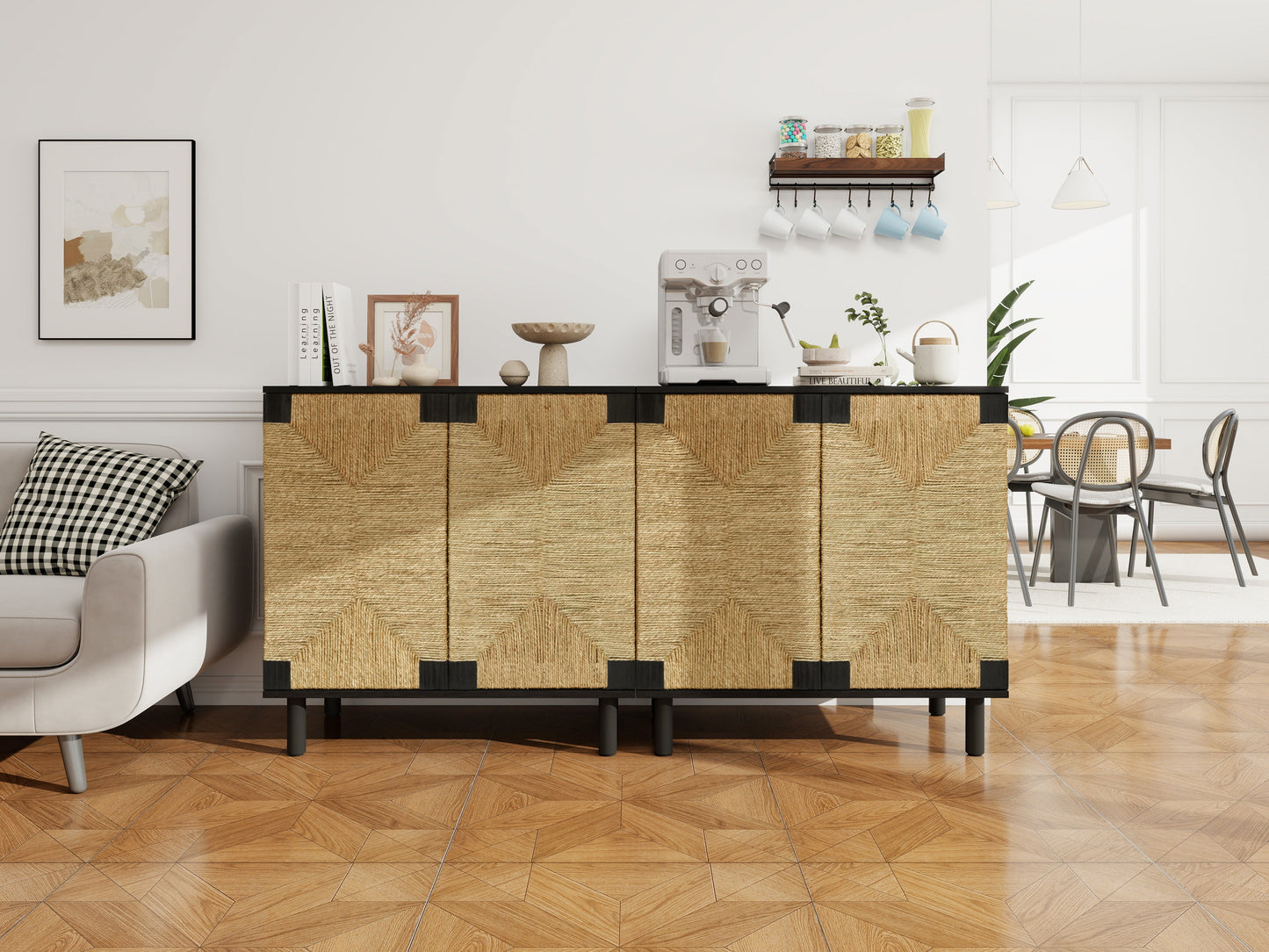 Wood Sideboard with 2 Doors and Adjustable Shelf