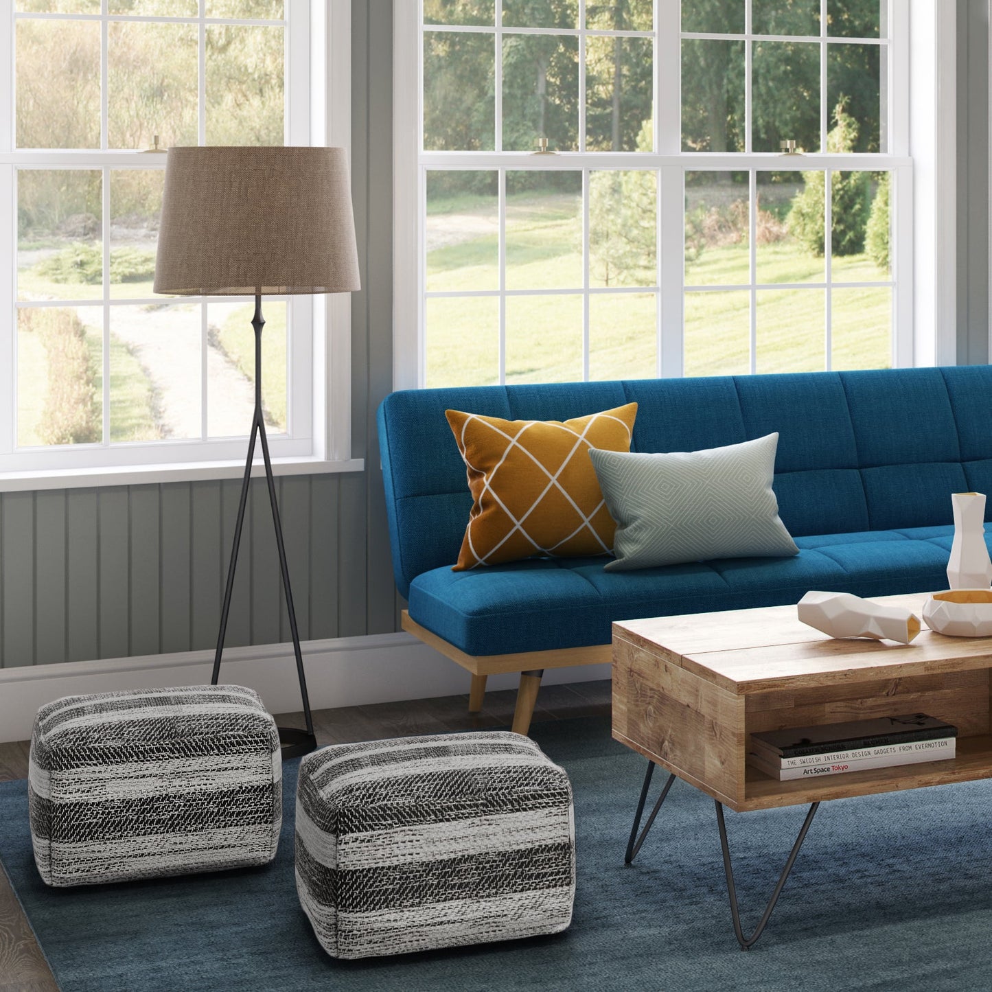 Axis Cotton Square Pouf with Woven Patterned Melange
