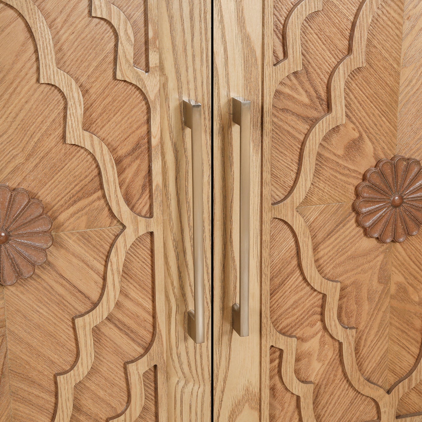 Bespokee Carved Flower Door Large Storage Cabinet With Metal Handle