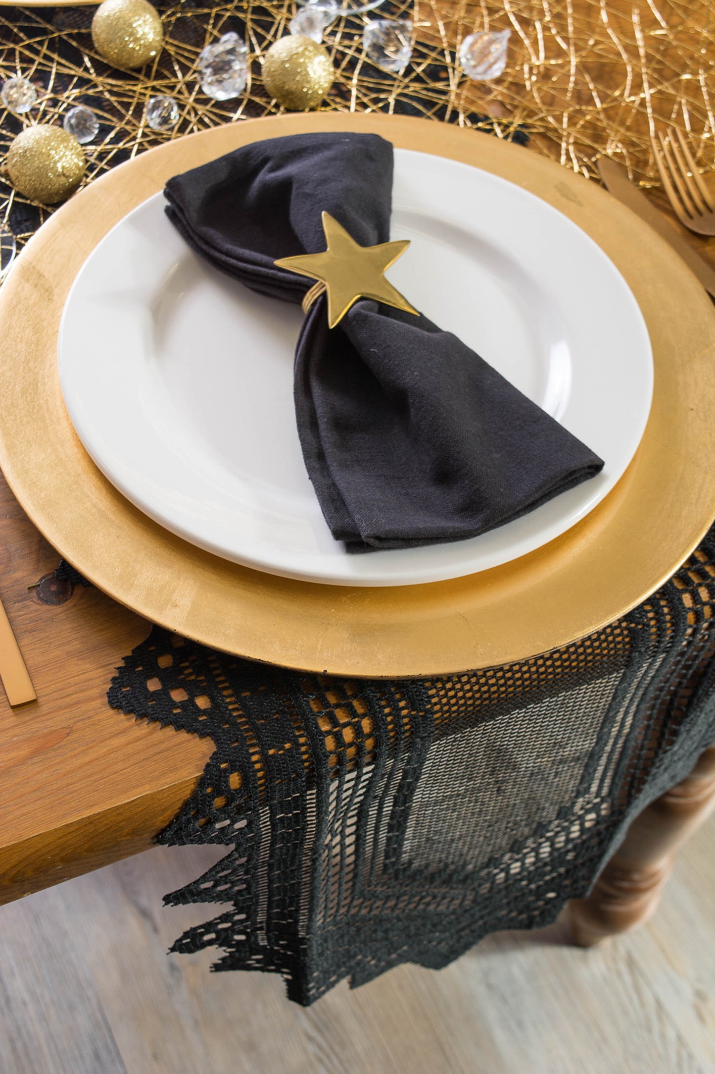 Black Nordic Lace Table Runner 14X72
