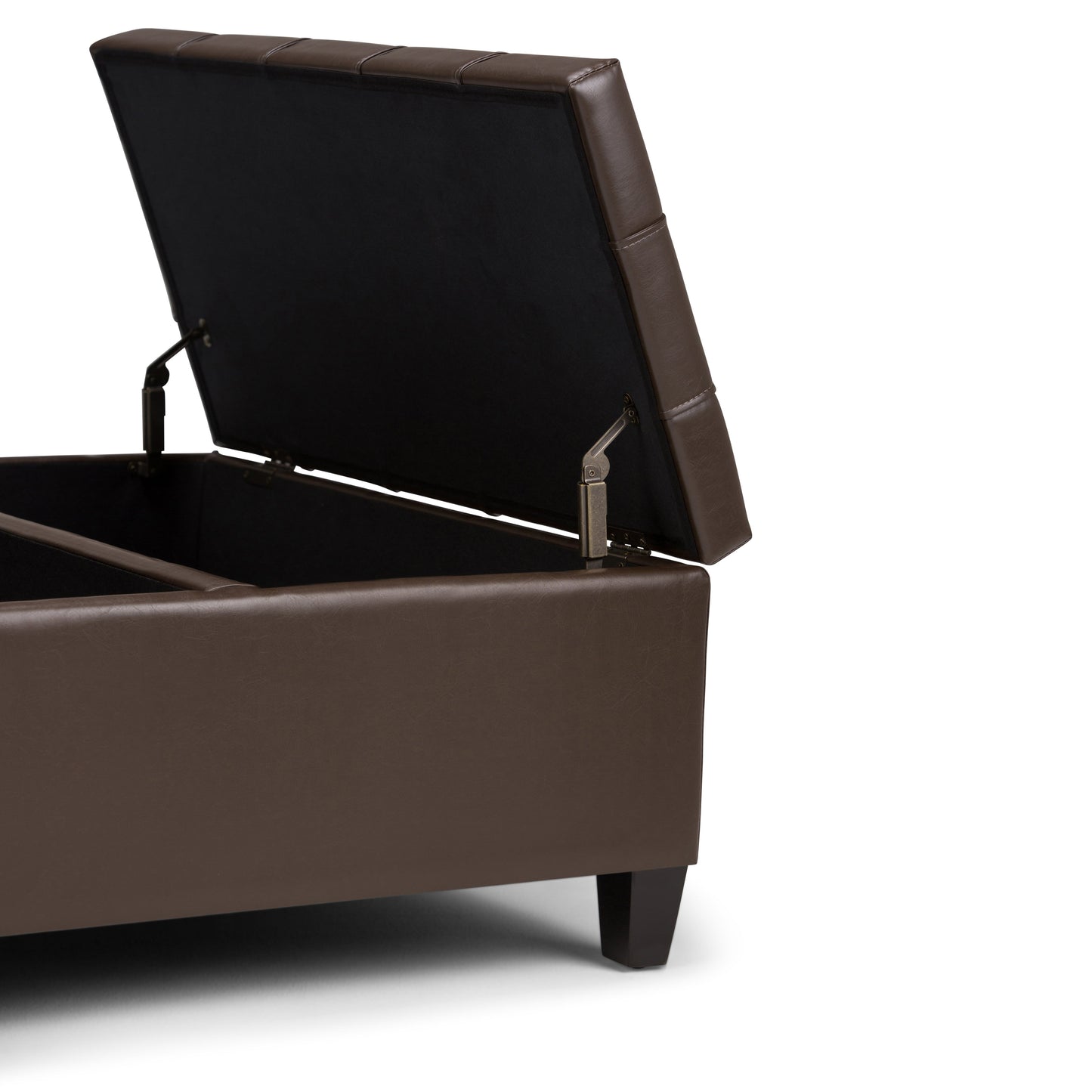 Flame Upholstered Lift Top Square Ottoman with Stitched Tufting