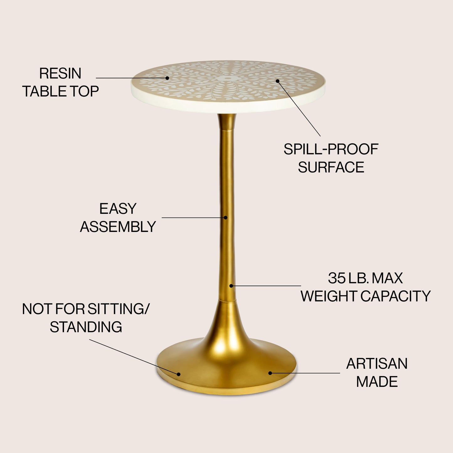 Nysha Modern Bohemian Metal/Resin Inlay Top End Table