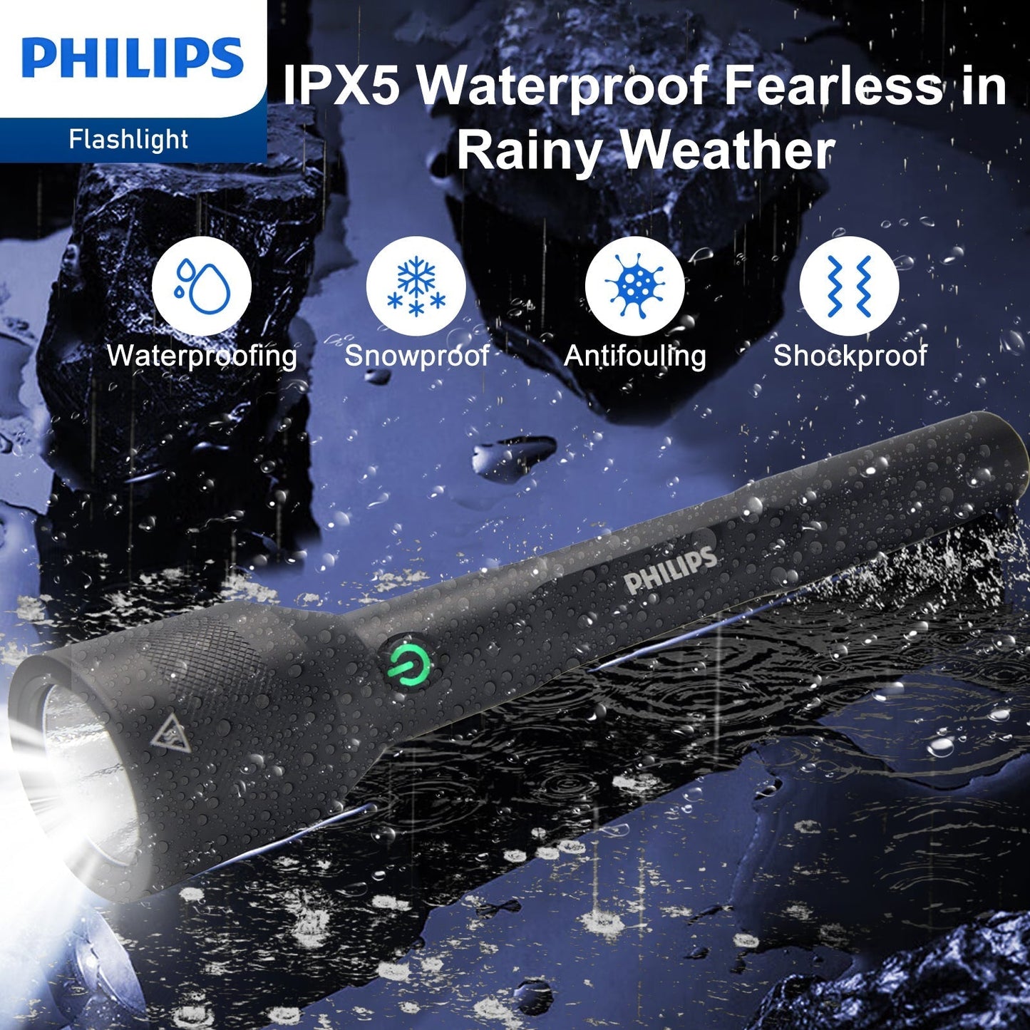 Philips SFL3602R Rechargeable LED Flashlight 1000 Lumens (Black)