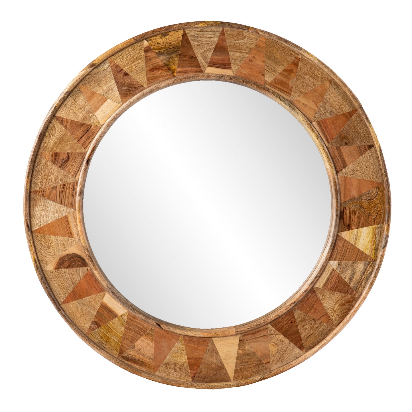 Round Wall Mirror with Solid Wood Frame